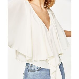 ZARA Blouse with Loose Sleeves and Front Hanging Detail